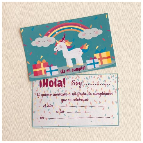 Set de INVITACIONES de CUMPLEAÑOS Unicornio Arcoiris