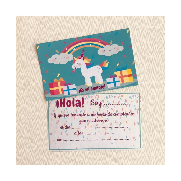Set de INVITACIONES de CUMPLEAÑOS Unicornio Arcoiris