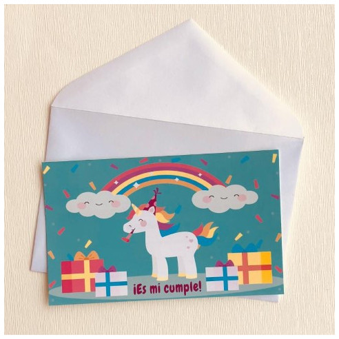 Set de INVITACIONES de CUMPLEAÑOS Unicornio Arcoiris