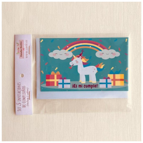 Set de INVITACIONES de CUMPLEAÑOS Unicornio Arcoiris