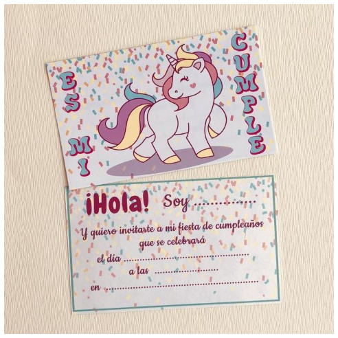 Set de INVITACIONES de CUMPLEAÑOS Unicornio