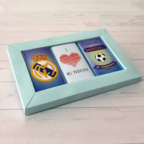 Chocolates con mensaje "Para un padrino de campeonato" Real Madrid