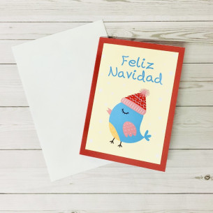 Postal navideña hecha a mano "Feliz Navidad" Pajarito Roja 2