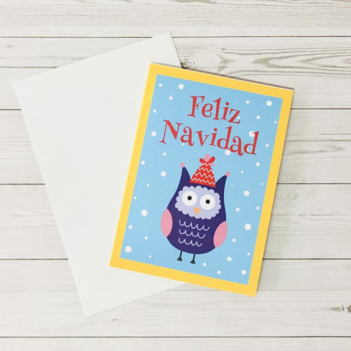 Postal navideña hecha a mano "Feliz Navidad" Búho