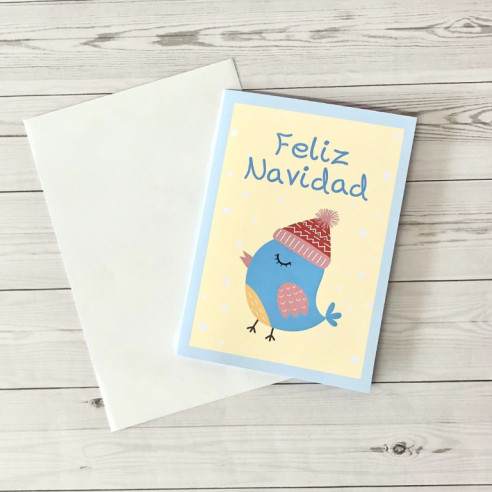 Postal navideña hecha a mano "Feliz Navidad" Pajarito Azul