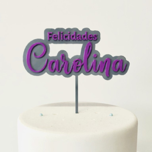 TOPPER para tartas FELICIDADES y NOMBRE