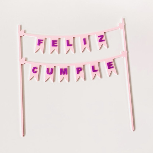 TOPPER para tartas BANDERINES "FELIZ CUMPLE"