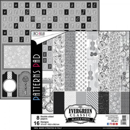 Colección papeles de scrapbooking "Evergreen classic black & white"