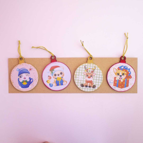 Set de 4 bolas de Navidad de madera