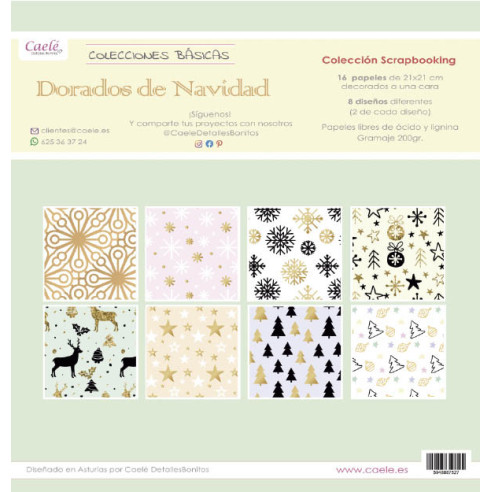 Colección papeles de scrapbooking "Dorados de Navidad" 21x21cm