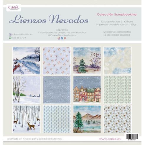 Colección papeles de scrapbooking "Lienzos nevados" 21x21cm