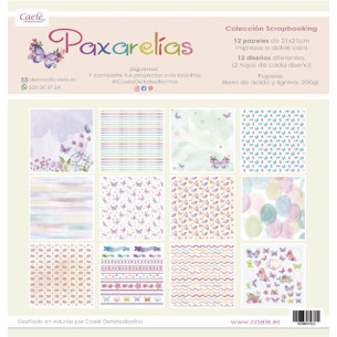 Colección papeles de scrapbooking "Paxarelías" 21x21cm
