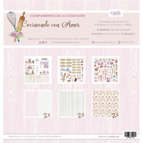 Complementos colección papeles de scrapbooking "Cocinando con amor" 21x21cm