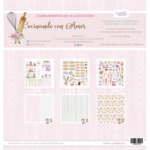 Complementos colección papeles de scrapbooking "Cocinando con amor" 30.5x30.5cm