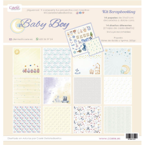 Colección papeles de scrapbooking "Baby Boy" 21x21cm