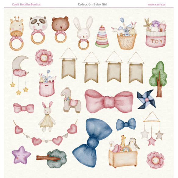 Colección papeles de scrapbooking "Baby girl" 30.5x30.5cm