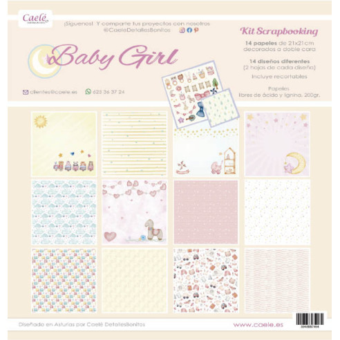 Colección papeles de scrapbooking "Baby girl" 21x21cm