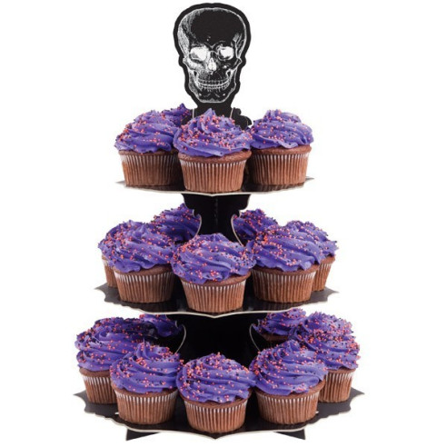 Stand expositor de Cupcakes Negro con forma de Calavera