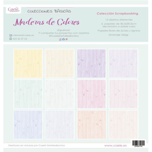Colección papeles de scrapbooking "Maderas de colores" 30.5x30.5cm