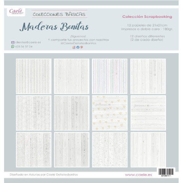 Colección papeles de scrapbooking "Maderas bonitas" 21x21cm
