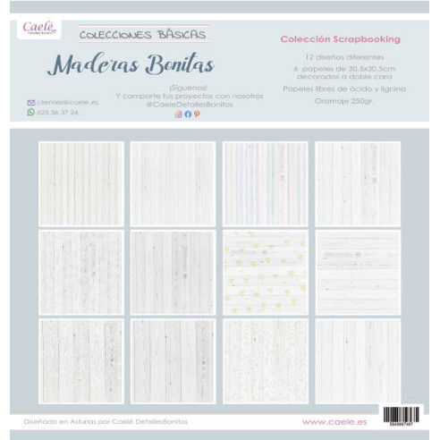 Colección papeles de scrapbooking "Maderas bonitas" 30.5x30.5cm