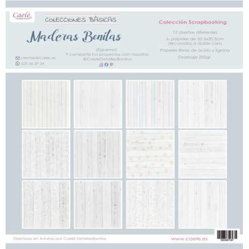Colección papeles de scrapbooking "Maderas bonitas" 30.5x30.5cm