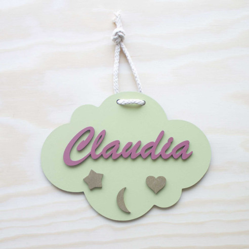 COLGANTE de MADERA con NOMBRE NUBE