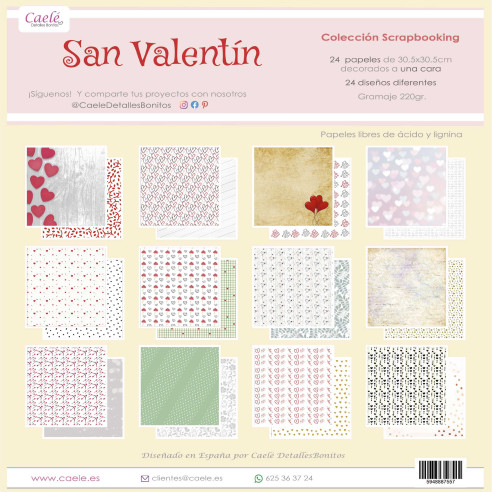 Colección papeles de scrapbooking "San Valentín" 30.5x30.5cm una cara